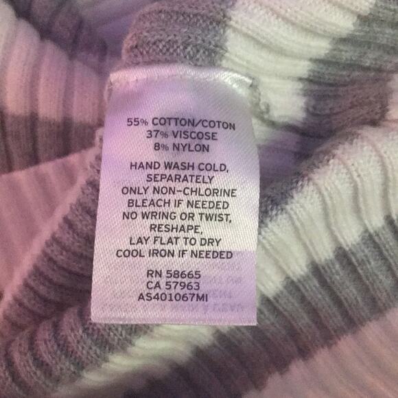 1901 White Grey Stripped Ribbed Long Sleeve Top Button Back Medium NEW - Picture 5 of 6